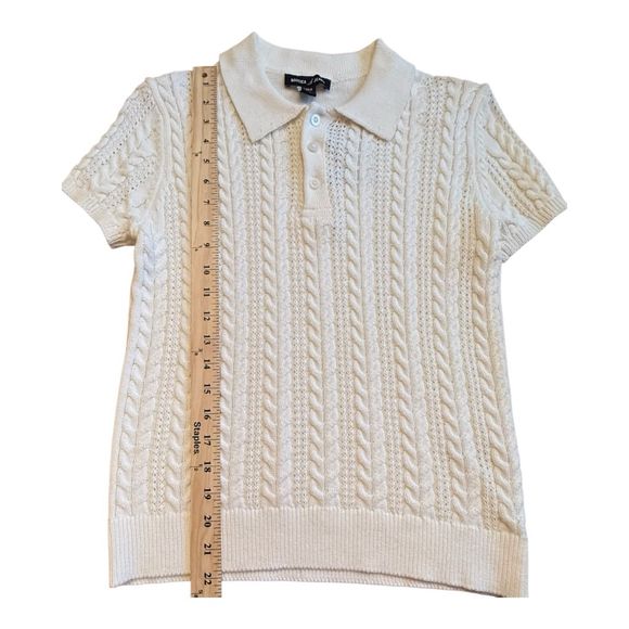 NWT Women's Nautica Jeans Ivory Cable-Knit Short Sleeve Polo Sweater S - Picture 10 of 12
